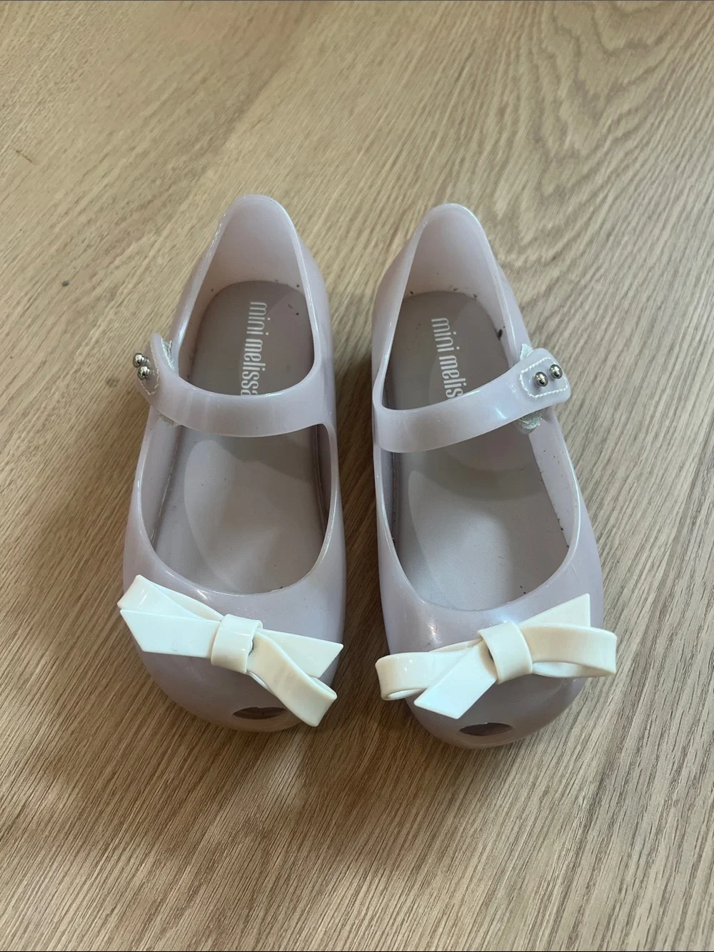 Mini Melissa Girls' Light Pink Jelly Mary Janes with Ivory Bow